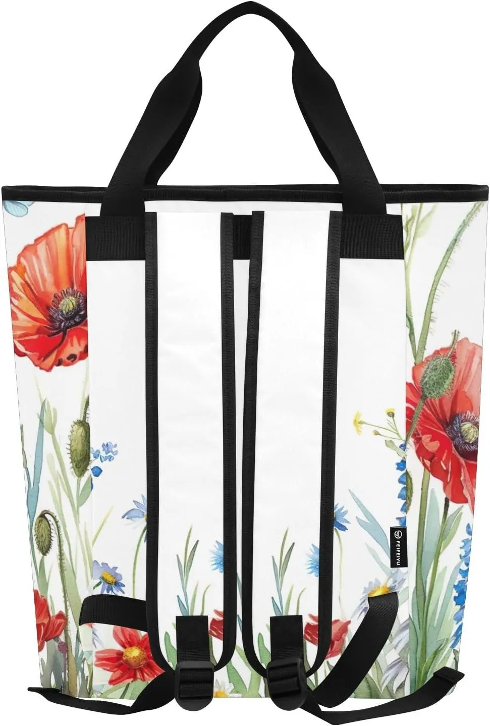 Watercolor Wildflowers Butterflies Cooler Bag 36 Cans Soft Side Coolers Insulated Leakproof Shopping Tote for Groceries
