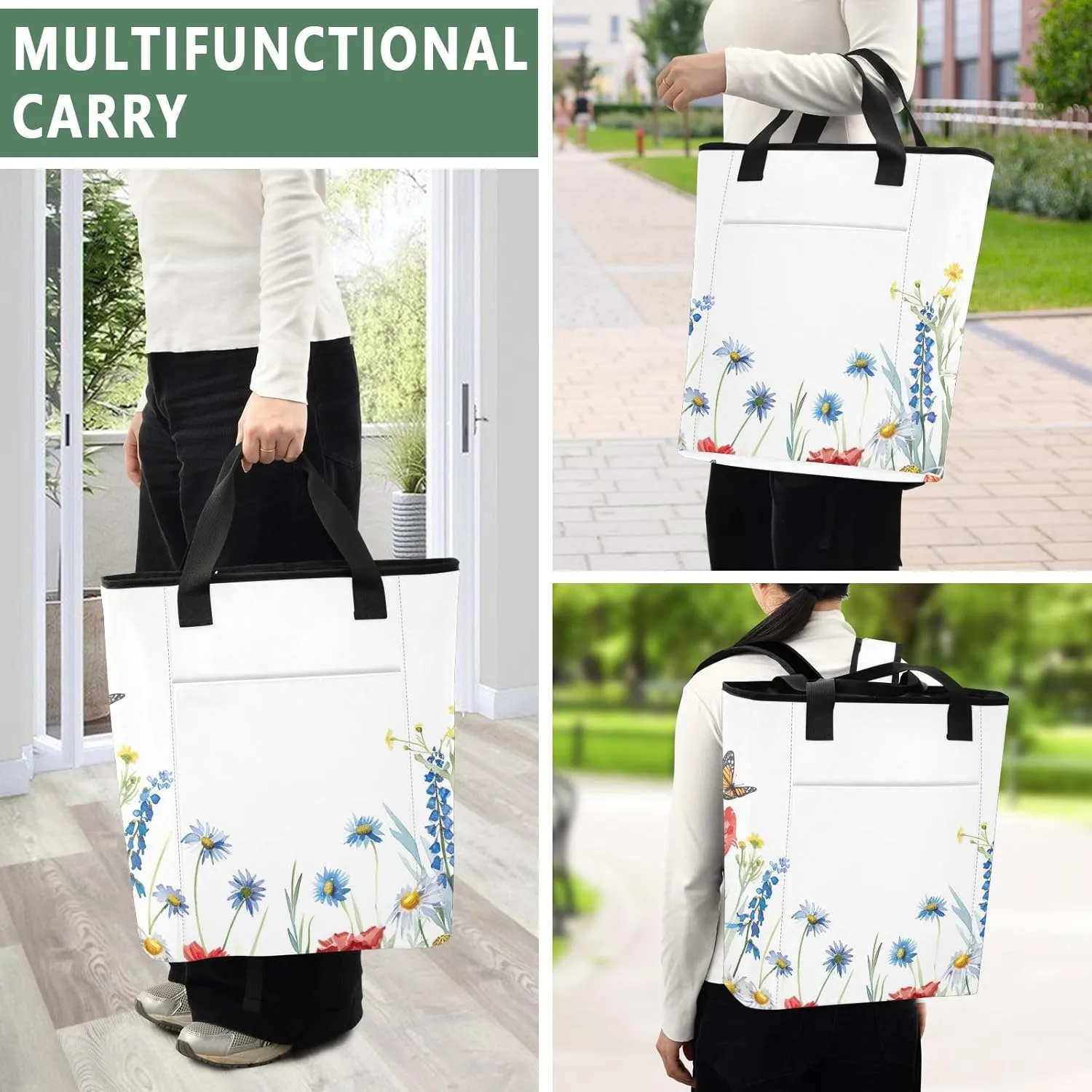 Watercolor Wildflowers Butterflies Cooler Bag 36 Cans Soft Side Coolers Insulated Leakproof Shopping Tote for Groceries