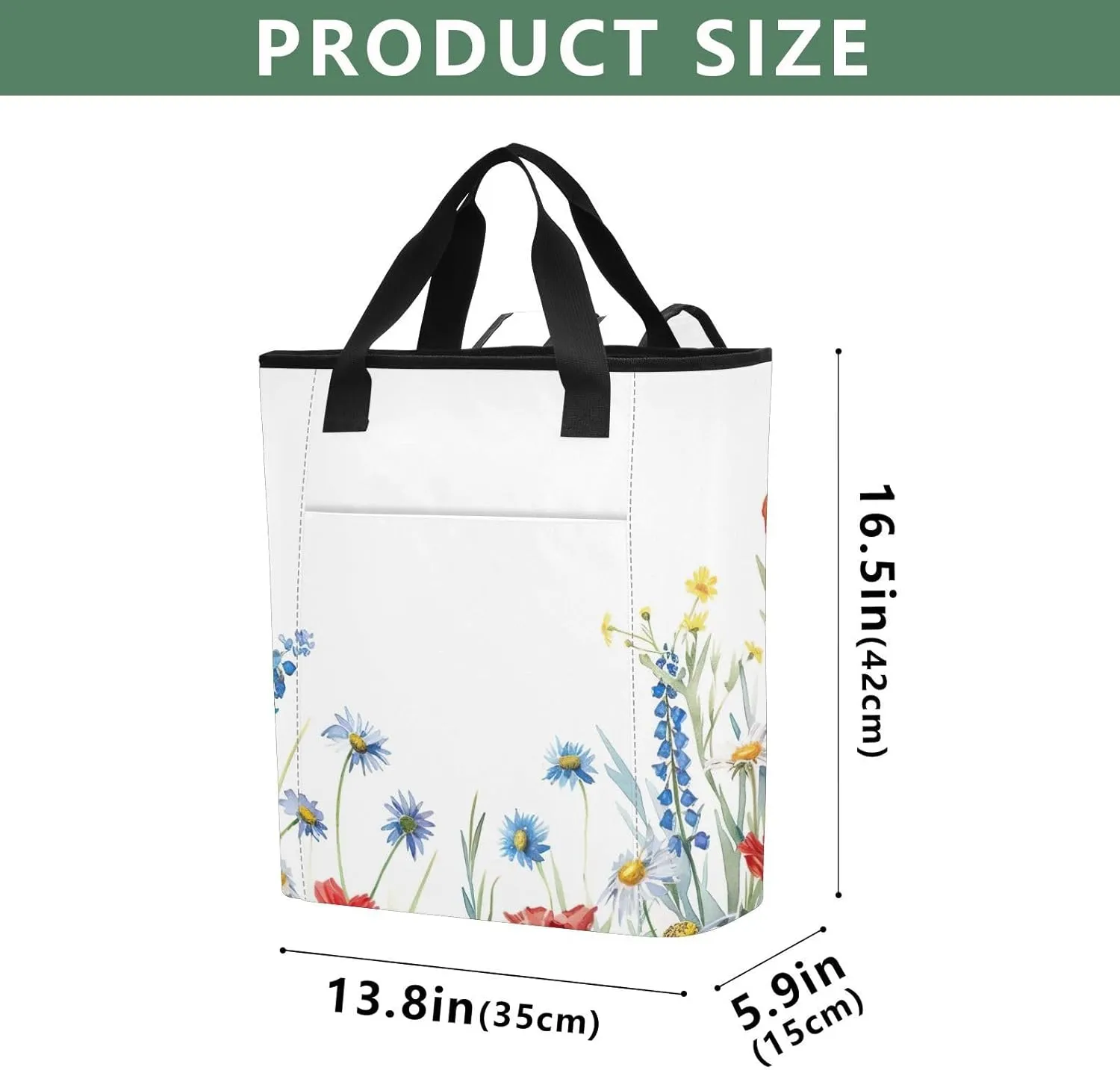 Watercolor Wildflowers Butterflies Cooler Bag 36 Cans Soft Side Coolers Insulated Leakproof Shopping Tote for Groceries