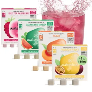 Waterdrop Hydration Cubes, 4 Flavor Variety Pack, Vitamin C, E, B1, B3, B6, B7 & Electrolyte Drops for Still & Sparkling Water, On The Go, Low Calorie, Zero Sugar, Gluten Free, Non GMO, Vegan, 48 CT