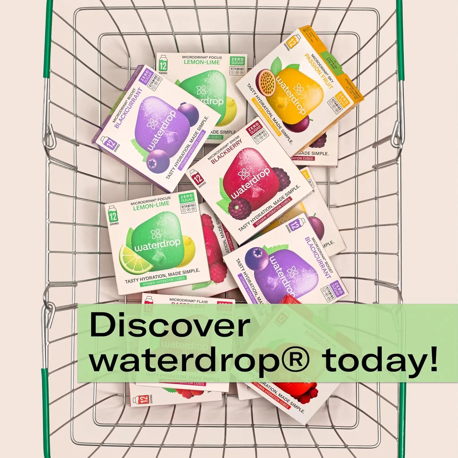 Waterdrop Hydration Cubes, 4 Flavor Variety Pack, Vitamin C, E, B1, B3, B6, B7 & Electrolyte Drops for Still & Sparkling Water, On The Go, Low Calorie, Zero Sugar, Gluten Free, Non GMO, Vegan, 48 CT
