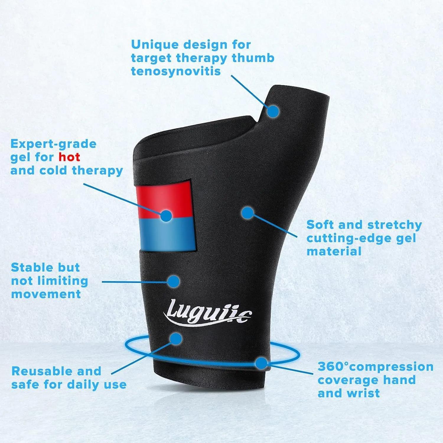Wearable Thumb Wrist Ice Pack-Hot Cold Compress Hand Finger Ice Pack,Reusable for Injuries,Carpal Tunnel,Arthritis,Tendonitis,De Quervain's Tenosynovitis, Swelling & Bruises Black-S/M