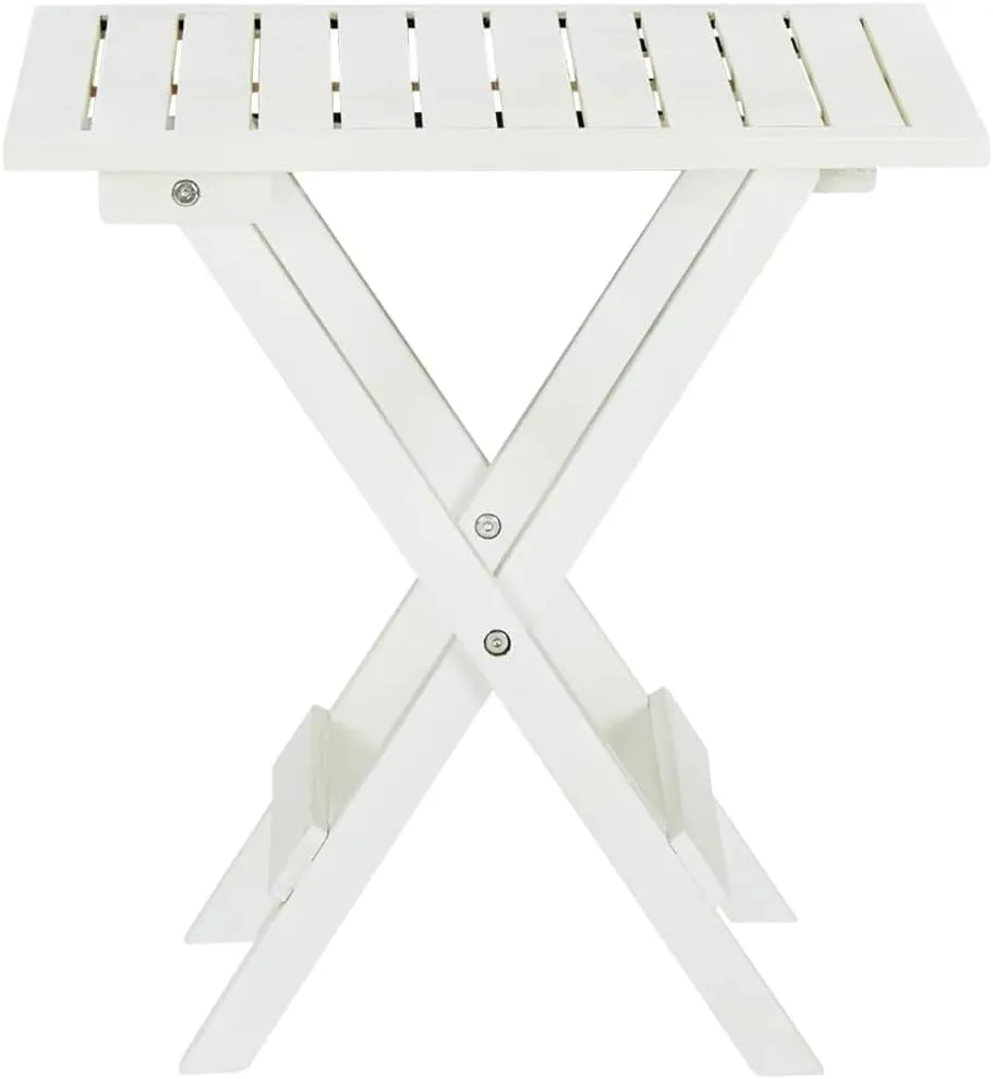 White Acacia Side Table Small Foldable Outdoor Table, Dining, Camping, Portable Furniture for Living, Kitchen, Hallway
