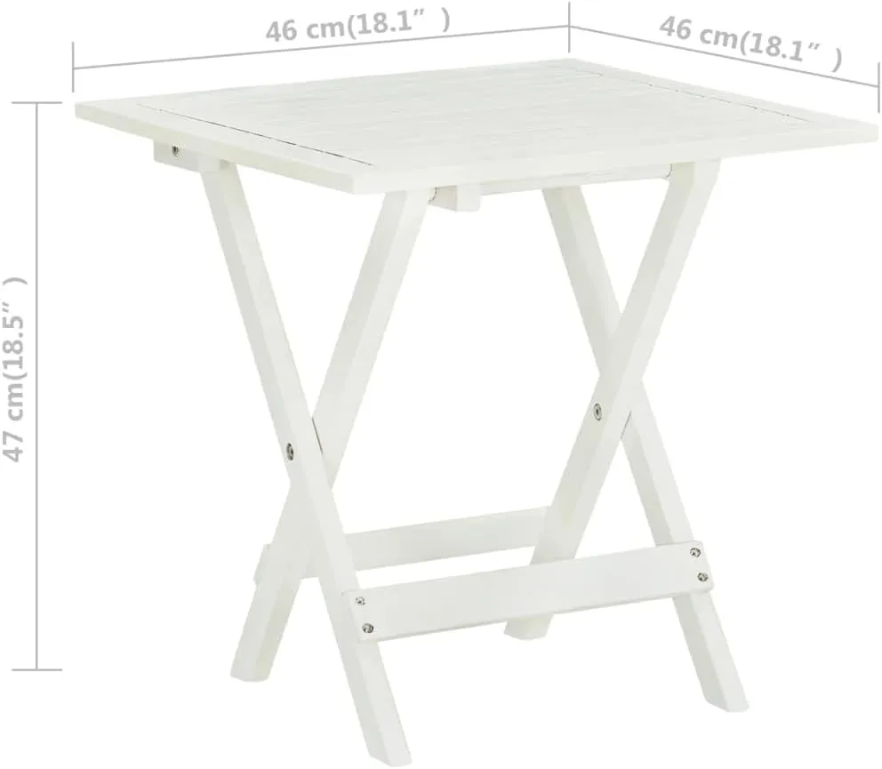 White Acacia Side Table Small Foldable Outdoor Table, Dining, Camping, Portable Furniture for Living, Kitchen, Hallway
