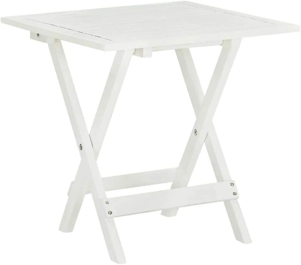 White Acacia Side Table Small Foldable Outdoor Table, Dining, Camping, Portable Furniture for Living, Kitchen, Hallway