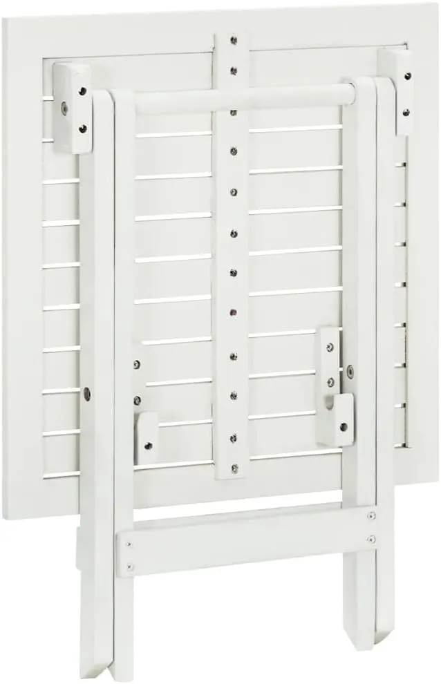 White Acacia Side Table Small Foldable Outdoor Table, Dining, Camping, Portable Furniture for Living, Kitchen, Hallway