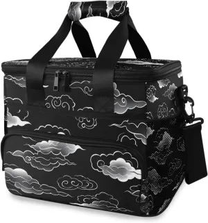 White Cloud Black Cooler Bag Insulated Cooler Soft Sided Cooler 24 Can Portable Picnic Bag Large Leakproof Lunch Bag Box for Beach Grocery Camping Travel Car Men Women