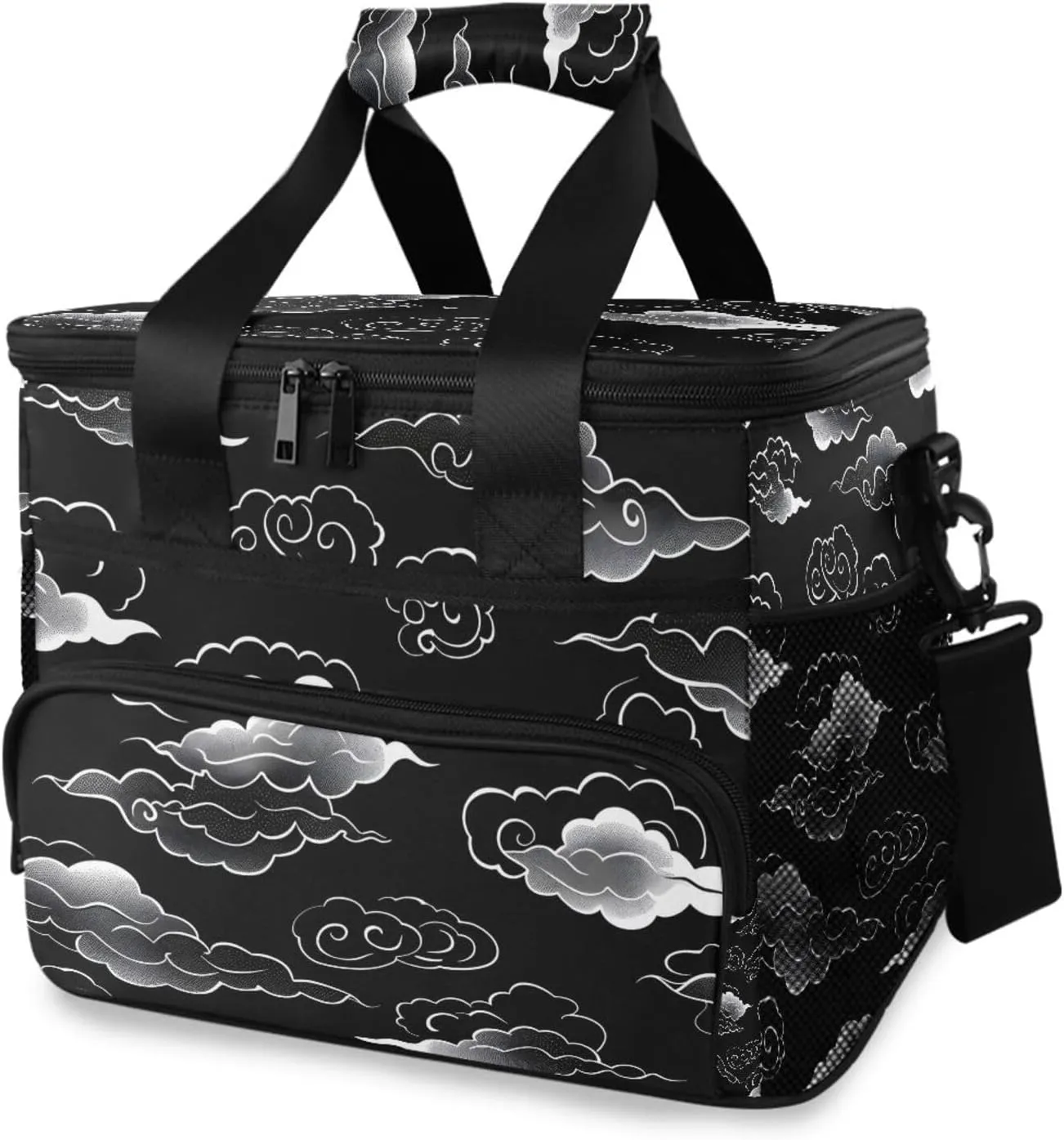 White Cloud Black Cooler Bag Insulated Cooler Soft Sided Cooler 24 Can Portable Picnic Bag Large Leakproof Lunch Bag Box for Beach Grocery Camping Travel Car Men Women