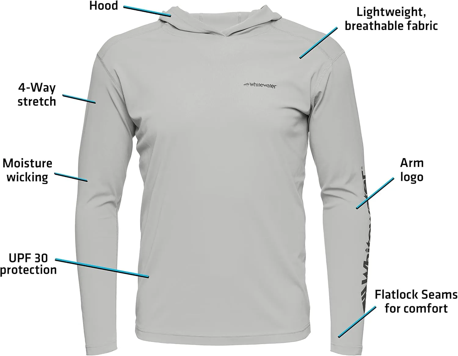 Whitewater Fishing Lightweight Long Sleeve Tech Hoodie with UPF Protection