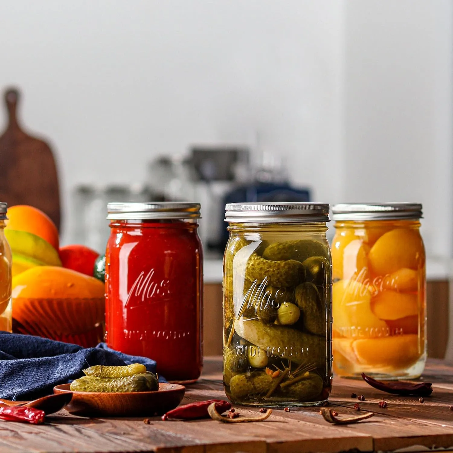 Wide Mouth Mason Jars - 32 oz, 12 Pack Large Glass Jars with Airtight Lids, 1 Quart for Pickling, Canning, Fermenting and Food Storage, Microwave & Dishwasher Safe