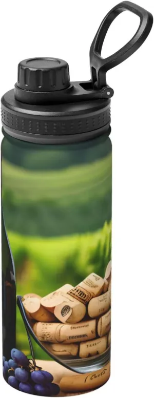 Wine Bottle Corks Grapes Double Wall Leakproof Print Insulated Kettle,Travel,Gym,Cycling,Camping,Etc