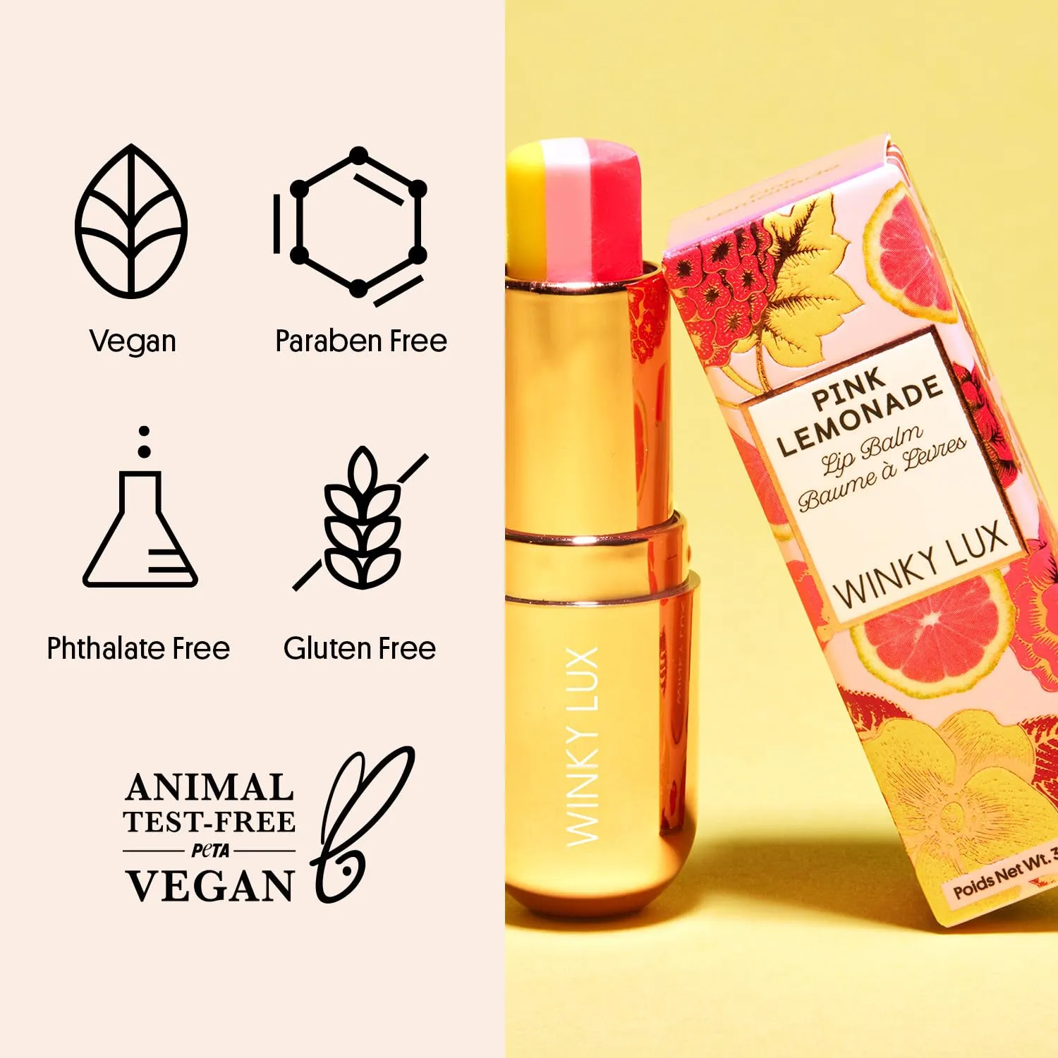 Winky Lux Pink Lemonade Tri Tinted Lip Balm – Hydrating, Nourishing Lip Care with Jojoba Oil & Vitamin E, Sheer Pink Tint, Moisturizes & Softens Dry Lips, Buttery Soft with Juicy Finish
