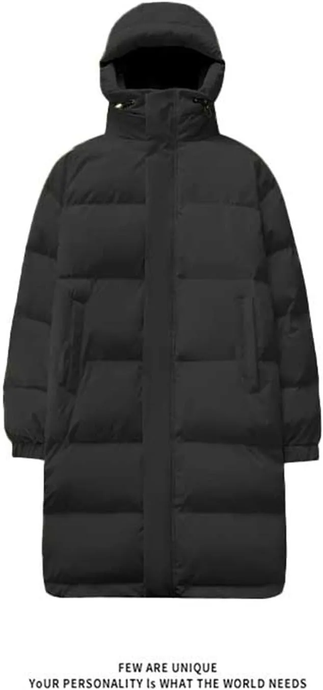 Winter Coat for Men Water Resistant Puffy Insulated Long Hooded Puffer Jacket Thicken Warm Zip Up Puffer with Pockets