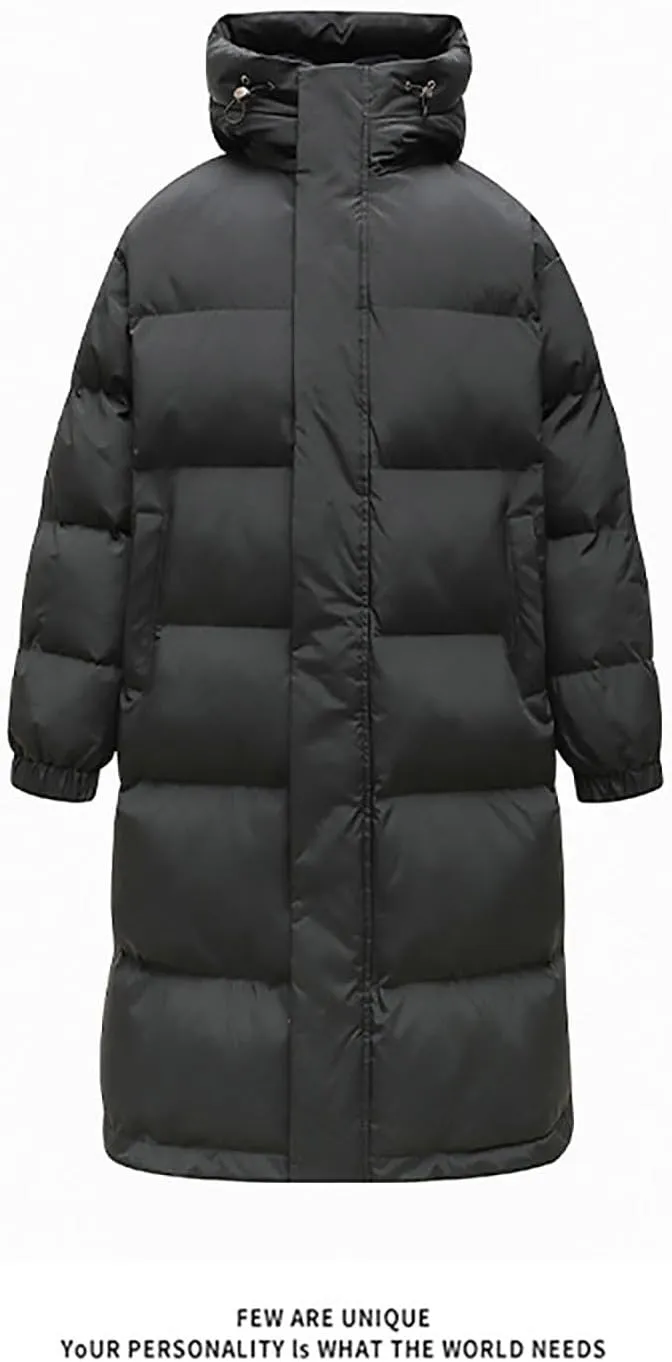 Winter Coat for Men Water Resistant Puffy Insulated Long Hooded Puffer Jacket Thicken Warm Zip Up Puffer with Pockets