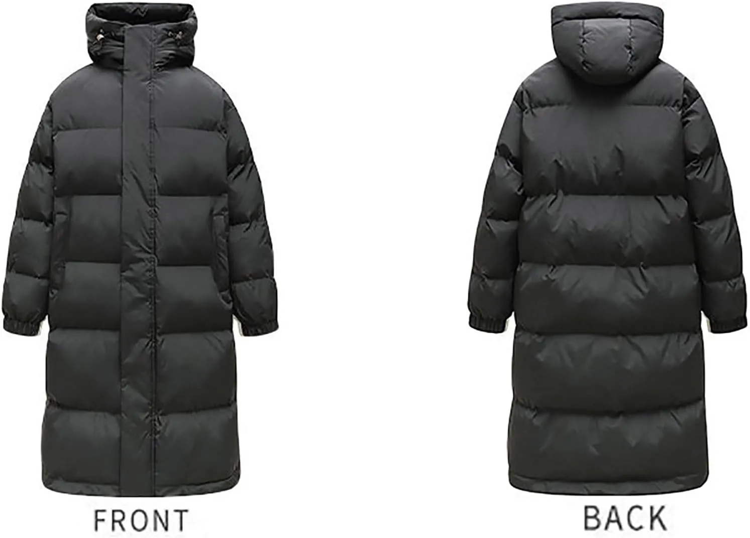 Winter Coat for Men Water Resistant Puffy Insulated Long Hooded Puffer Jacket Thicken Warm Zip Up Puffer with Pockets