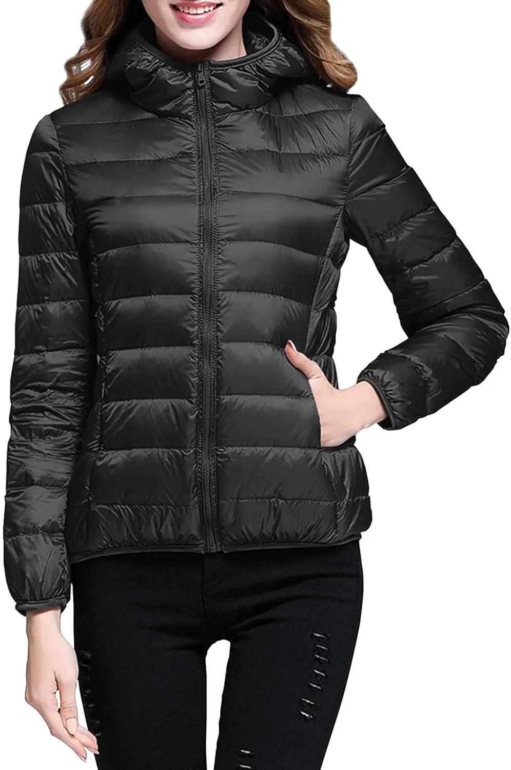 Winter Puffer Coats for Women Womens Lightweight Puffy Jacket Packable Hooded Down Coat Winter Zip Up Outerwear Pocket