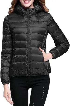 Winter Puffer Coats for Women Womens Lightweight Puffy Jacket Packable Hooded Down Coat Winter Zip Up Outerwear Pocket
