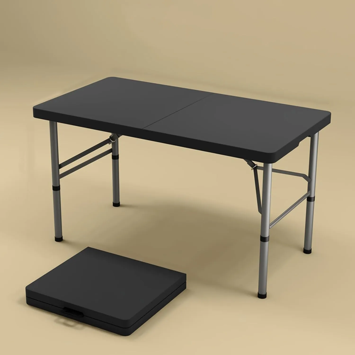with Height Adjustable, Portable Outdoor Picnic Table Camping Table, Fold in Half Dining Party Table for Backyard Patio Party, BBQ