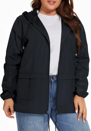 Women Plus Size Raincoat Lightweight Waterproof Windbreaker Packable Outdoor Hooded Rain Jacket