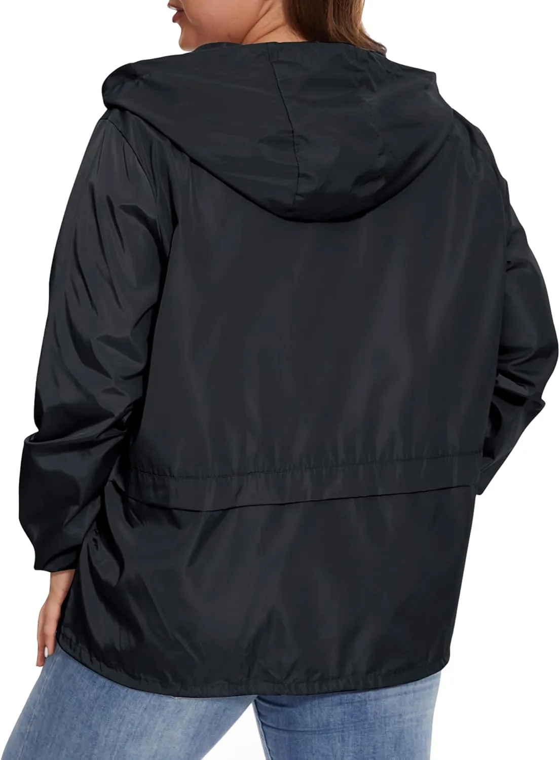 Women Plus Size Raincoat Lightweight Waterproof Windbreaker Packable Outdoor Hooded Rain Jacket