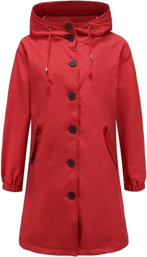 Women Raincoats Hooded with Pockets Waterproof Long Rain Jackets Outdoor Solid Button Down Windbreaker Trench Coats