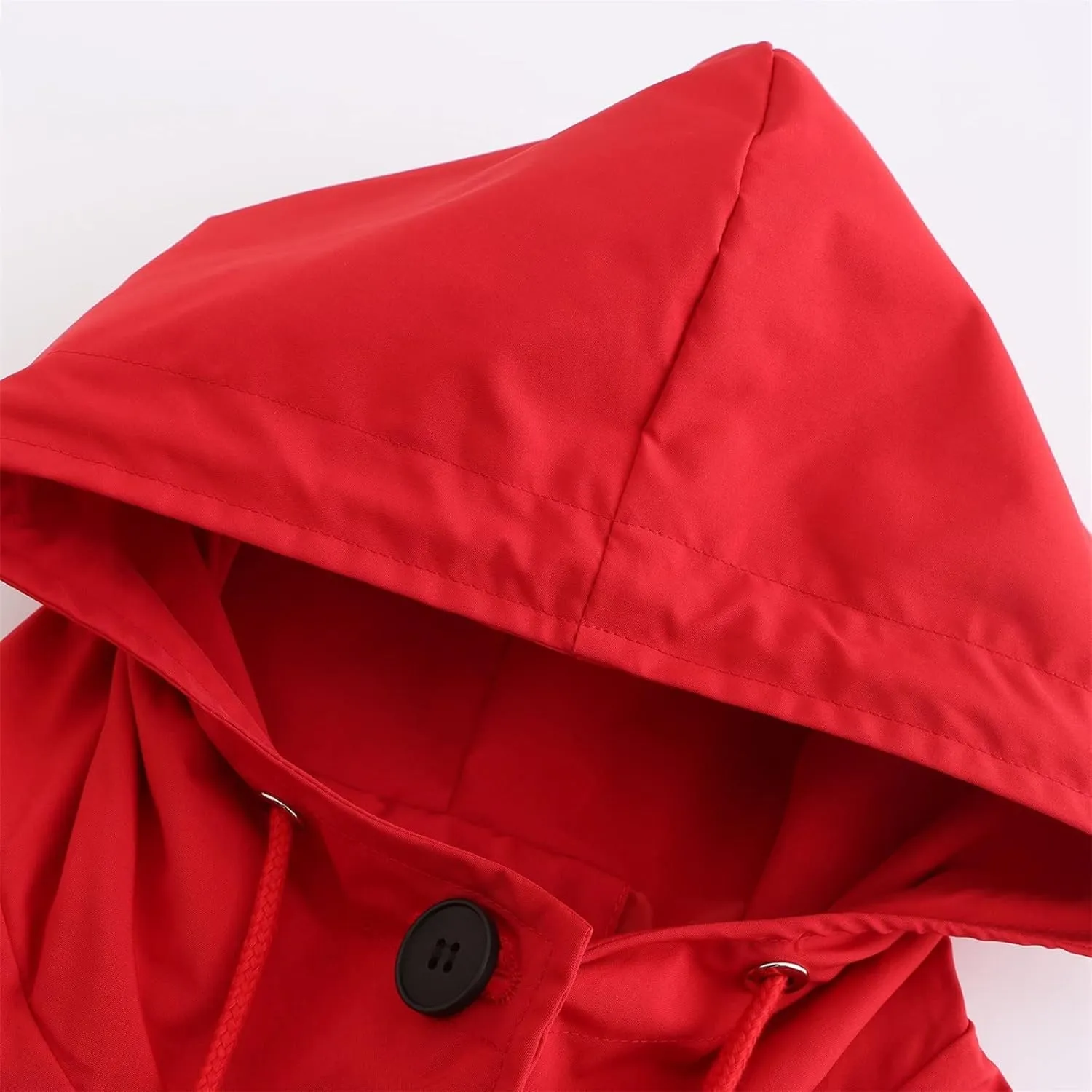 Women Raincoats Hooded with Pockets Waterproof Long Rain Jackets Outdoor Solid Button Down Windbreaker Trench Coats