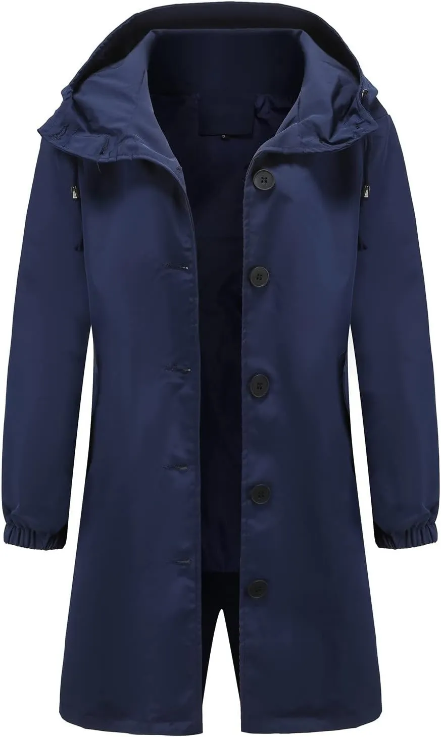 Women Raincoats Hooded with Pockets Waterproof Long Rain Jackets Outdoor Solid Button Down Windbreaker Trench Coats