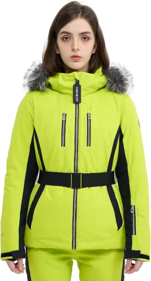 Women Ski Jacket Snowboard Fitted Slim Fit Short Snow Coat Belted Mountain Waterproof Insulated Warm Winter