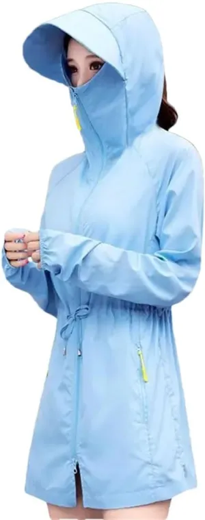 Women UV Sun Protection Clothes Hooded Loose Long Sunscreen Shirt Long Sleeve Ice Silk Breathable Jacket