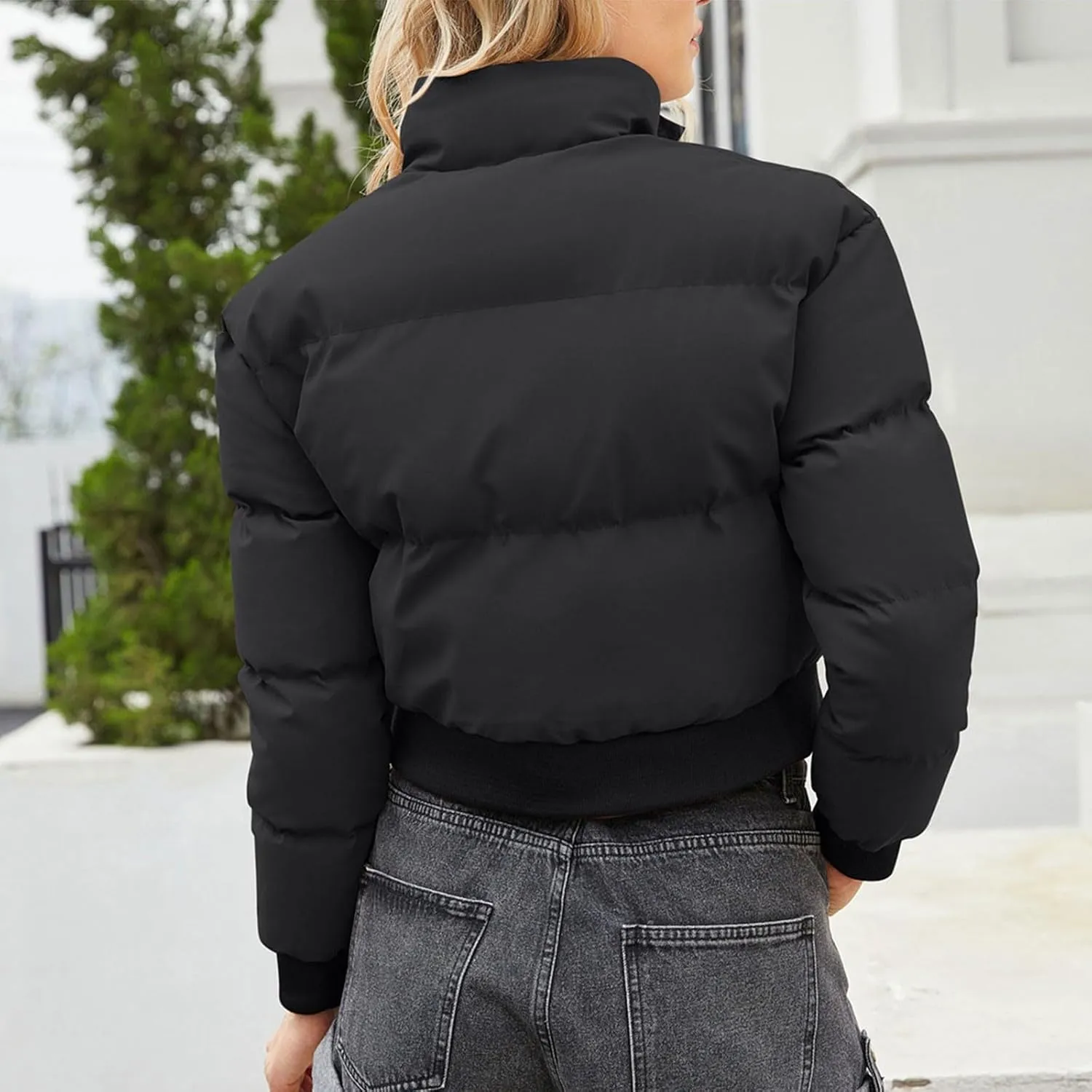 Women's Crop Puffer Vest Lightweight Sleeveless Winter Cropped Stand Collar Warm Padded Puffer Jacket Y2k with Pocket