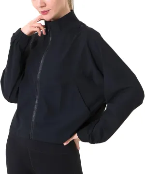 Women's Full Zip Lightweight Jacket Workout High Neck Sun Protection 50  Running Sports Crop Track Top