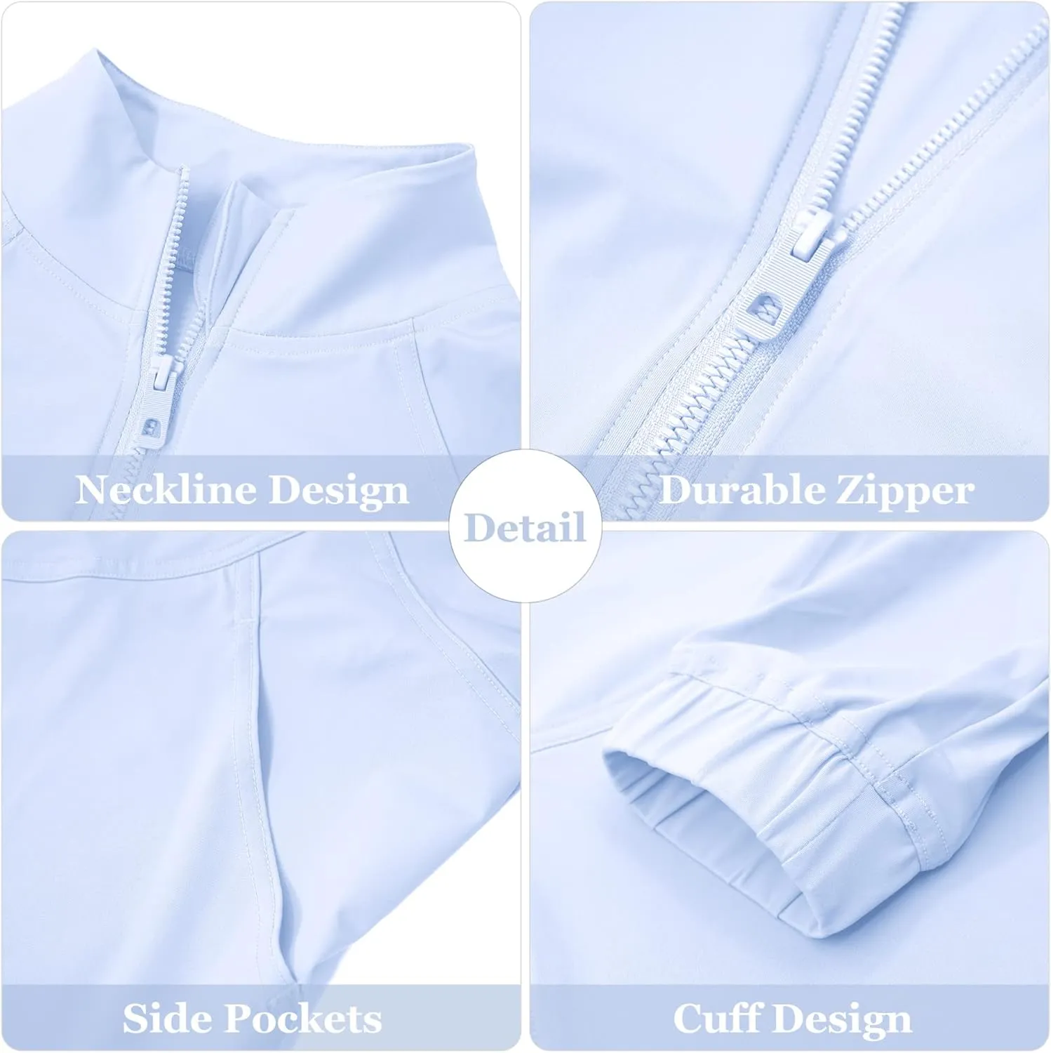 Women's Full Zip Lightweight Jacket Workout High Neck Sun Protection 50  Running Sports Crop Track Top