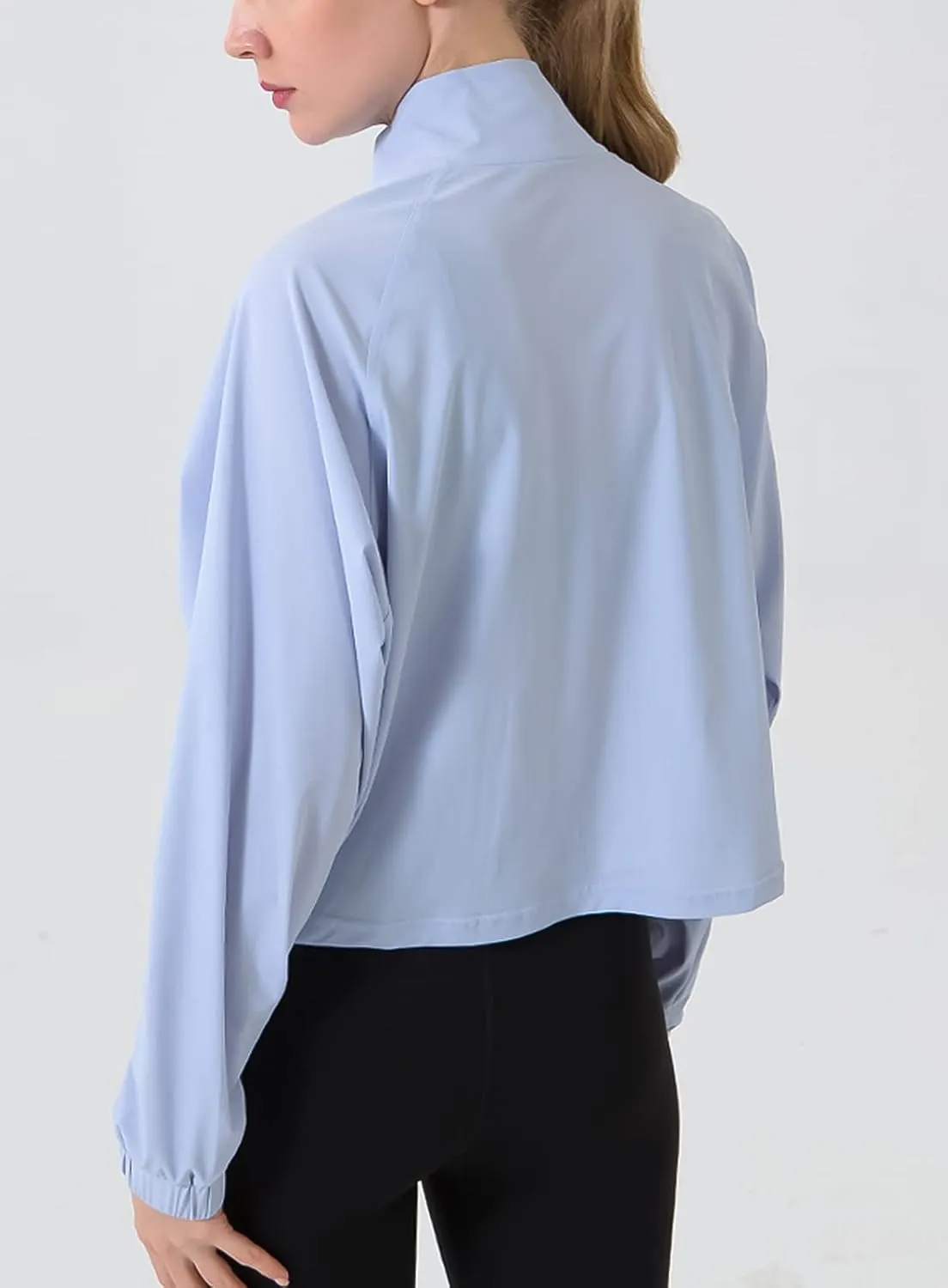 Women's Full Zip Lightweight Jacket Workout High Neck Sun Protection 50  Running Sports Crop Track Top