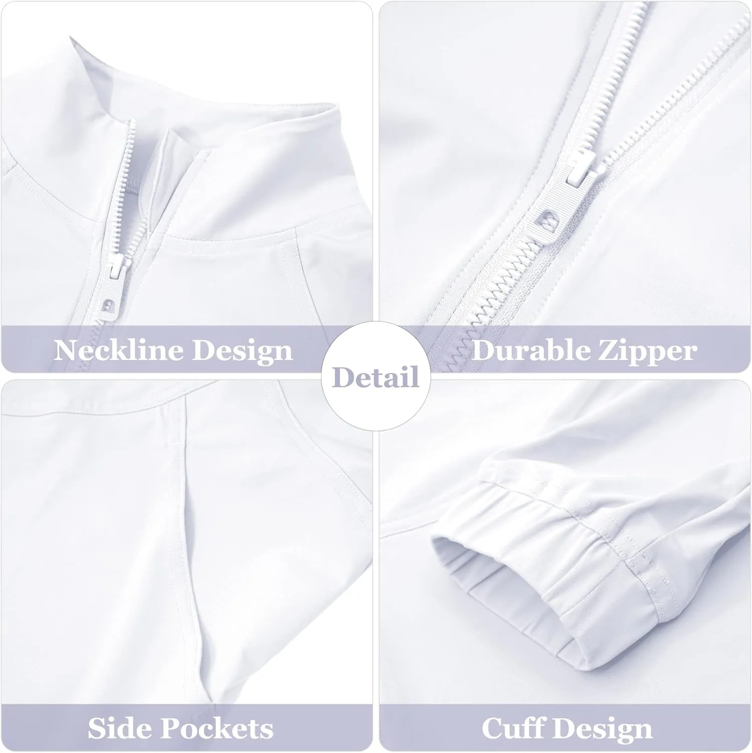 Women's Full Zip Lightweight Jacket Workout High Neck Sun Protection 50  Running Sports Crop Track Top