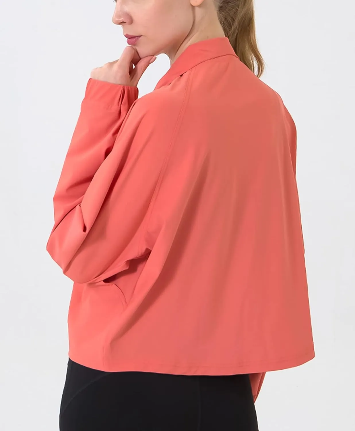 Women's Full Zip Lightweight Jacket Workout High Neck Sun Protection 50  Running Sports Crop Track Top