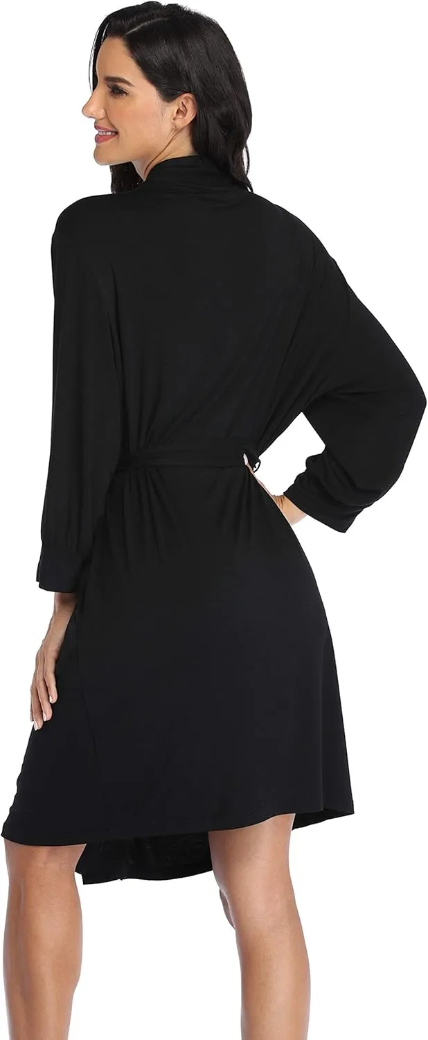 Women's Kimono Robe Short Knit Bathrobe Soft House Sleepwear Lightweight Ladies Loungewear