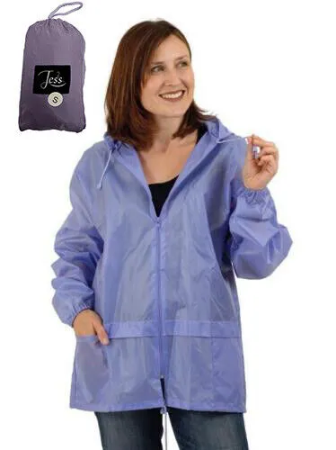 Womens Ladies Nylon Water Resistant Packaway Rain Coat Jacket Foldable Packable