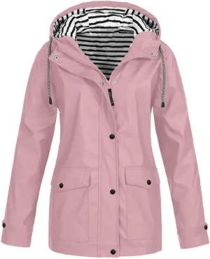 Women's Raincoats Windbreaker Rain Jacket Waterproof Lightweight Outdoor Hooded Trench Coats