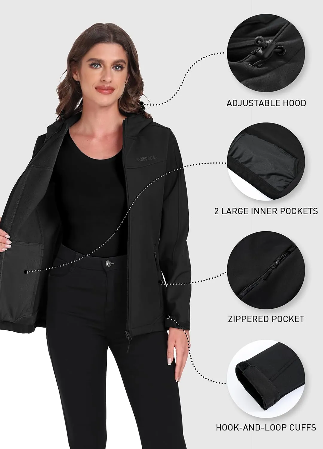 Women's Softshell Jacket Lightweight Fleece Lined Waterproof Coats Rain Jacket with Hood for Outdoor Hiking