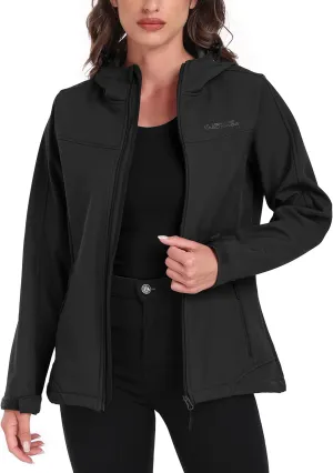 Women's Softshell Jacket Lightweight Fleece Lined Waterproof Coats Rain Jacket with Hood for Outdoor Hiking