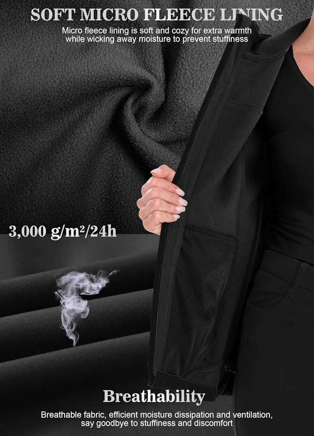 Women's Softshell Jacket Lightweight Fleece Lined Waterproof Coats Rain Jacket with Hood for Outdoor Hiking