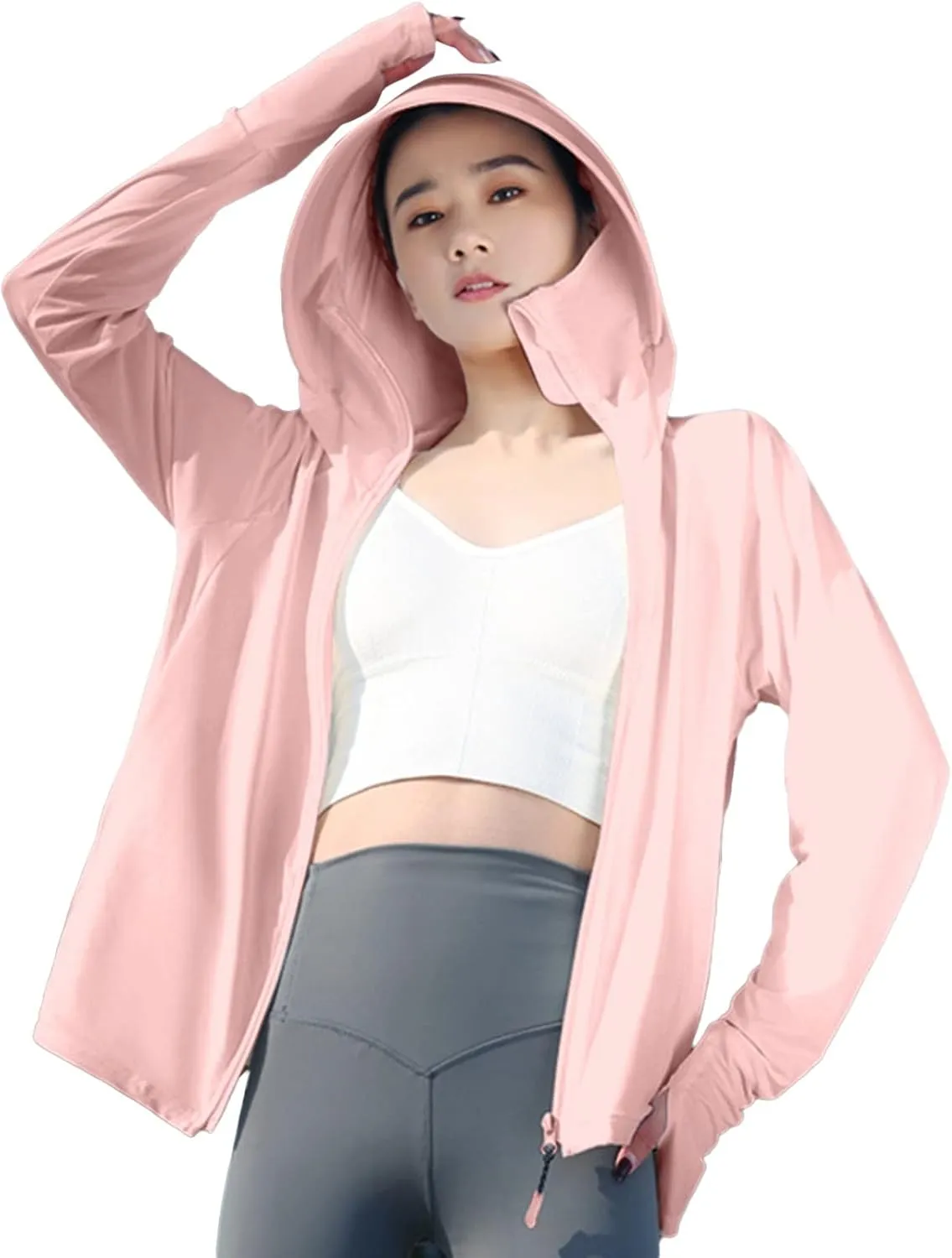 Womens SPF Uv Sun Protection Shirts Lightweight Jacket Breathable Zip Up Performance Workout Fishing T Shirts Hoodie