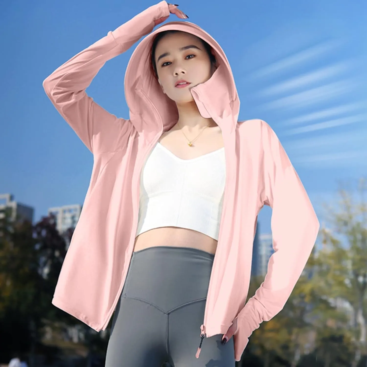 Womens SPF Uv Sun Protection Shirts Lightweight Jacket Breathable Zip Up Performance Workout Fishing T Shirts Hoodie