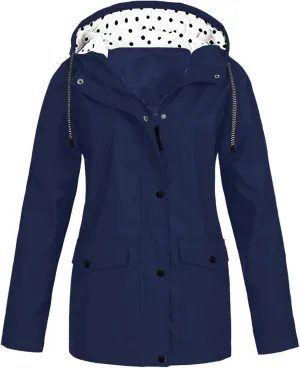 Womens Waterproof Rain Jacket Hooded Solid Women Coat Rain Raincoat Women's Coat for Hiking Travel Outdoor