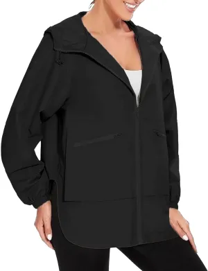 Womens Waterproof Rain Jacket Lightweight Travel Trench Windbreaker With Pockets For Outdoor