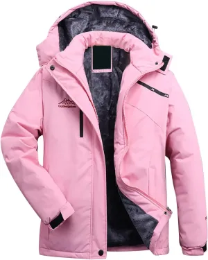Women's Waterproof Ski Jacket Fleece Lined Parka Coat Mountain Windbreaker Warm Winter Snow Coat Outdoor Hooded Jacket