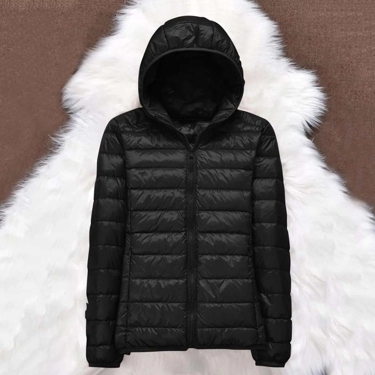 Women's Winter Zip Puffer Jacket Lightweight Packable Hooded Puffer Jacket Warm Down Coats Waterproof Ski Jackets