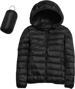 Women's Winter Zip Puffer Jacket Lightweight Packable Hooded Puffer Jacket Warm Down Coats Waterproof Ski Jackets