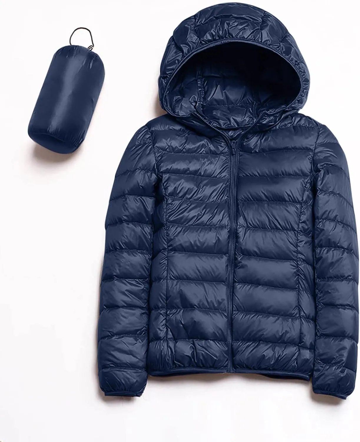Women's Winter Zip Puffer Jacket Lightweight Packable Hooded Puffer Jacket Warm Down Coats Waterproof Ski Jackets
