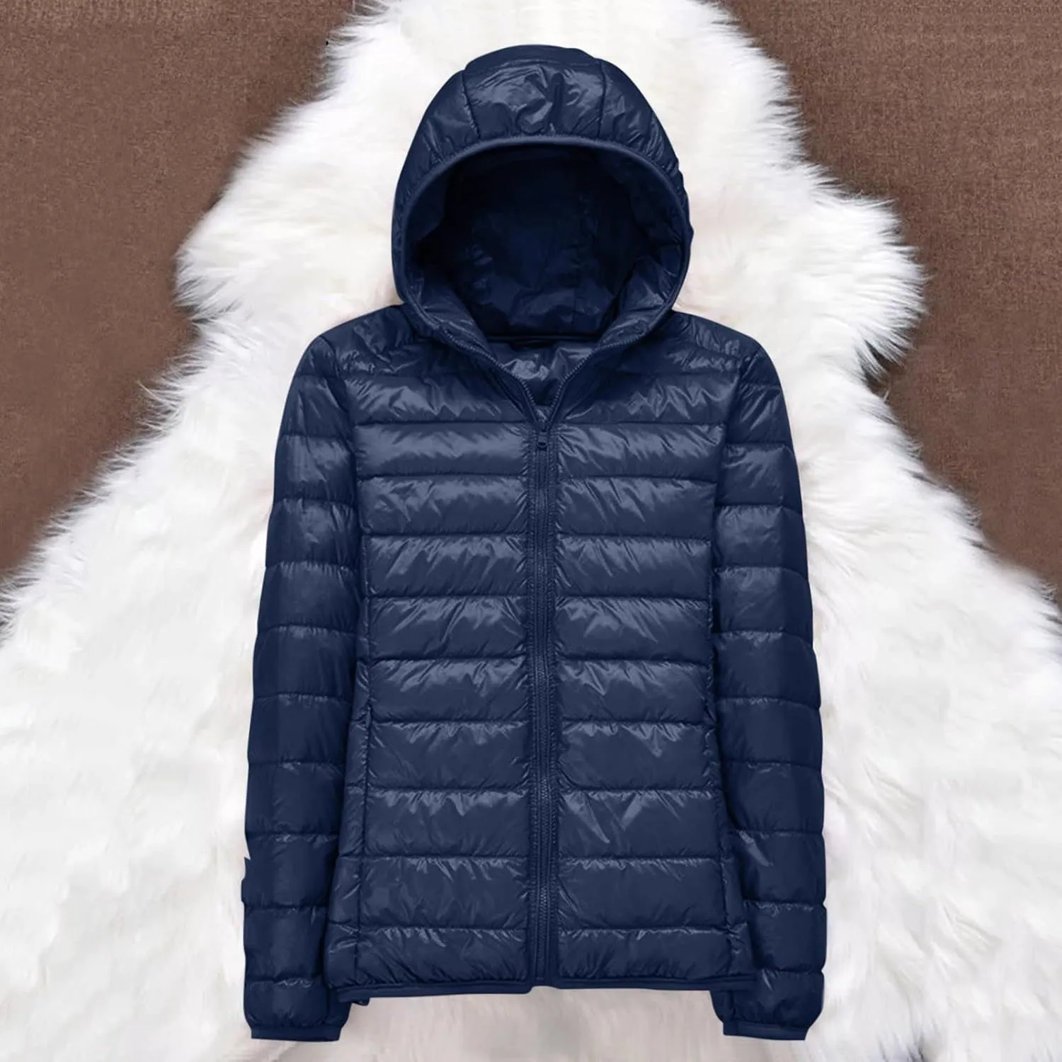 Women's Winter Zip Puffer Jacket Lightweight Packable Hooded Puffer Jacket Warm Down Coats Waterproof Ski Jackets